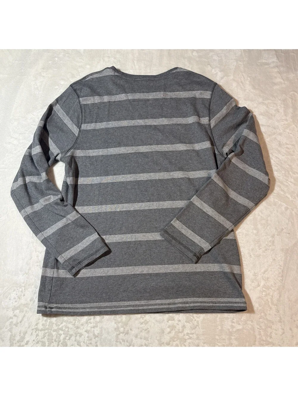 Banana Republic Mens Grey Striped Cotton Slub Crewneck Sweater Large LG